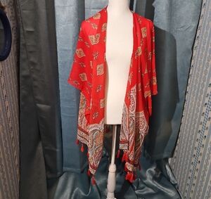 Red and White Paisley Scarf Wrap